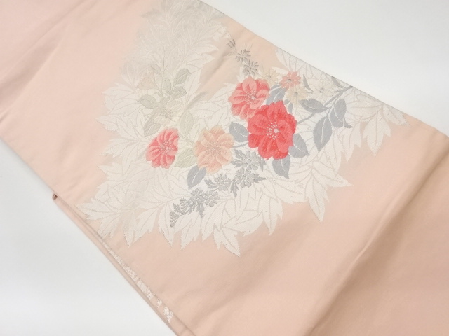 JAPANESE KIMONO / VINTAGE NAGOYA OBI / WOVEN FLORAL PLANTS
